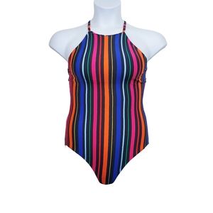Nautica Multicolor Striped Crossover Straps One Piece Swimsuit Size XL NWT